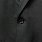 Black suit jacket close-up of round button and lapel seam