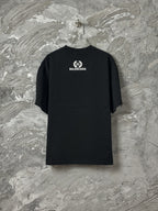 Black short-sleeve T-shirt with BALENCIAGA circular back logo, crew neck