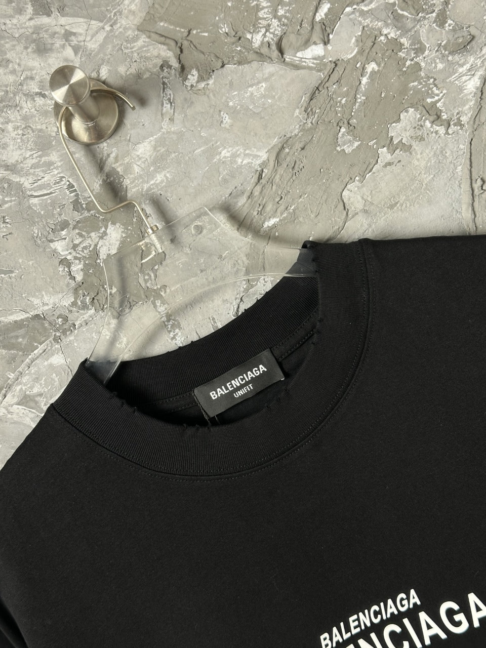Black short-sleeve T-shirt with crew neck and small BALENCIAGA label