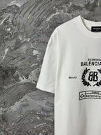 White Balenciaga short-sleeve T-shirt with partial front graphic and logos