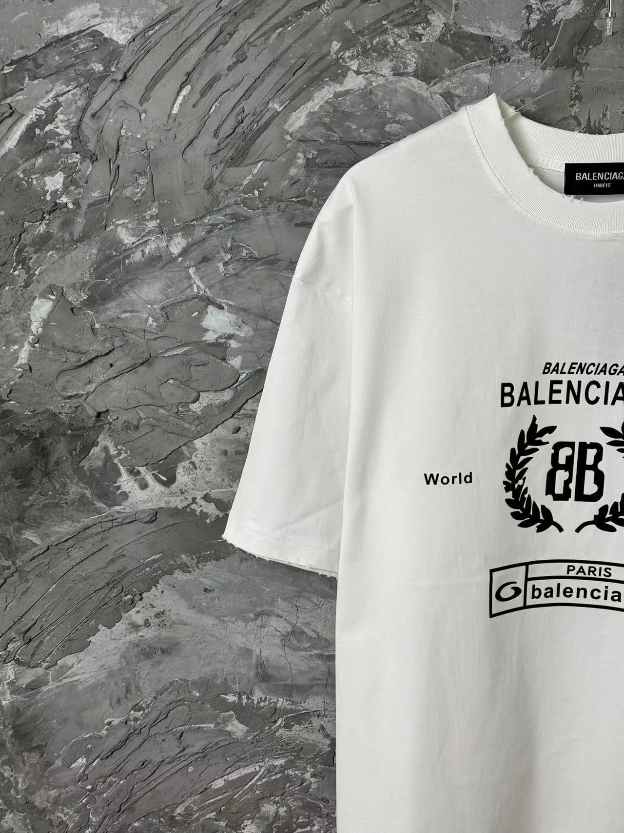 White Balenciaga short-sleeve T-shirt with partial front graphic and logos