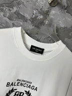White Balenciaga T-shirt neckline with black brand patch logo