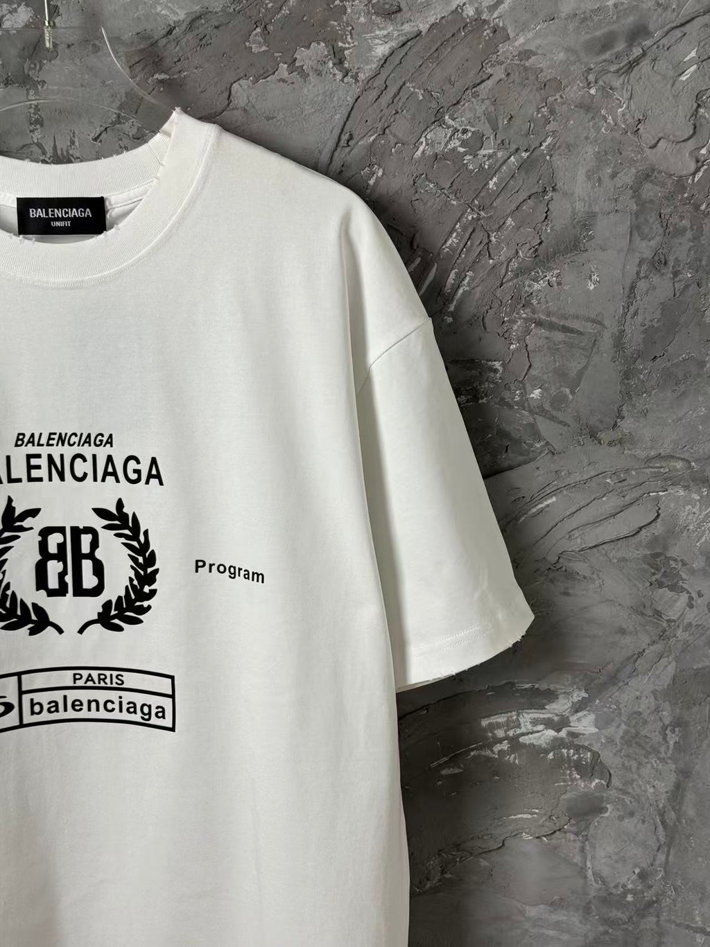 White Balenciaga short-sleeve T-shirt sleeve print with World and Program text