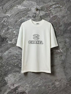 Balenciaga white crew-neck short-sleeve T-shirt with CHANEL logo