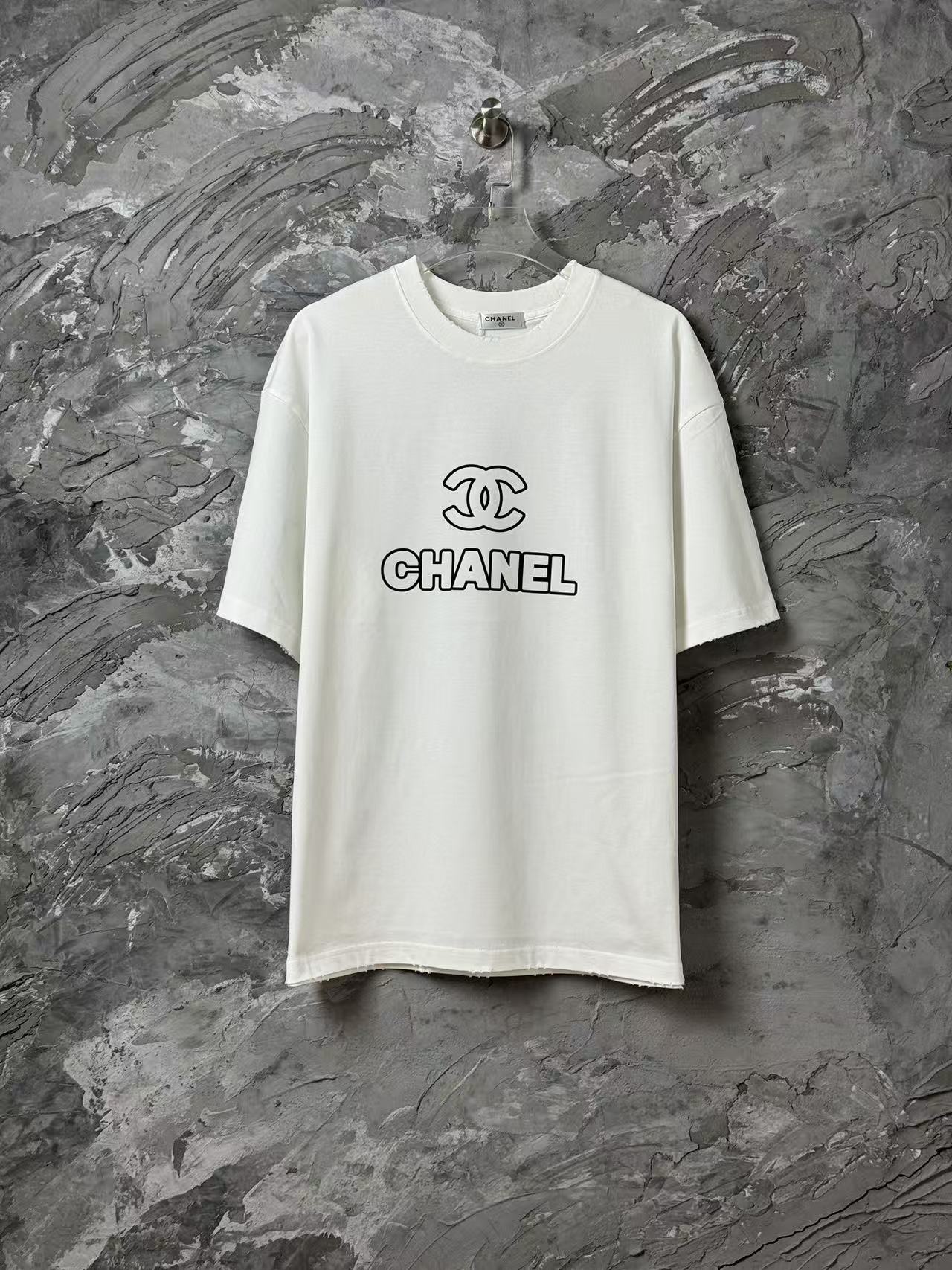 Balenciaga white crew-neck short-sleeve T-shirt with CHANEL logo