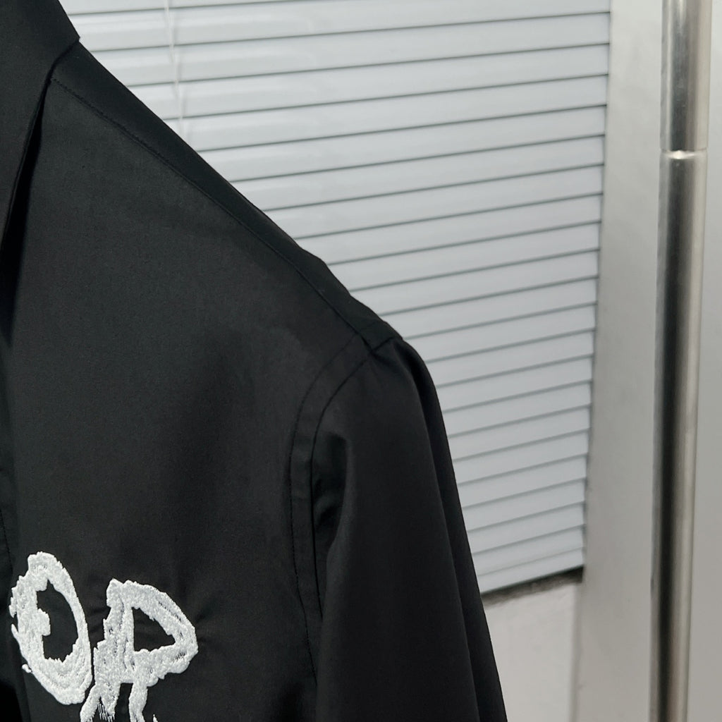 Dior long-sleeve shirt shoulder and sleeve, black with partial embroidered logo
