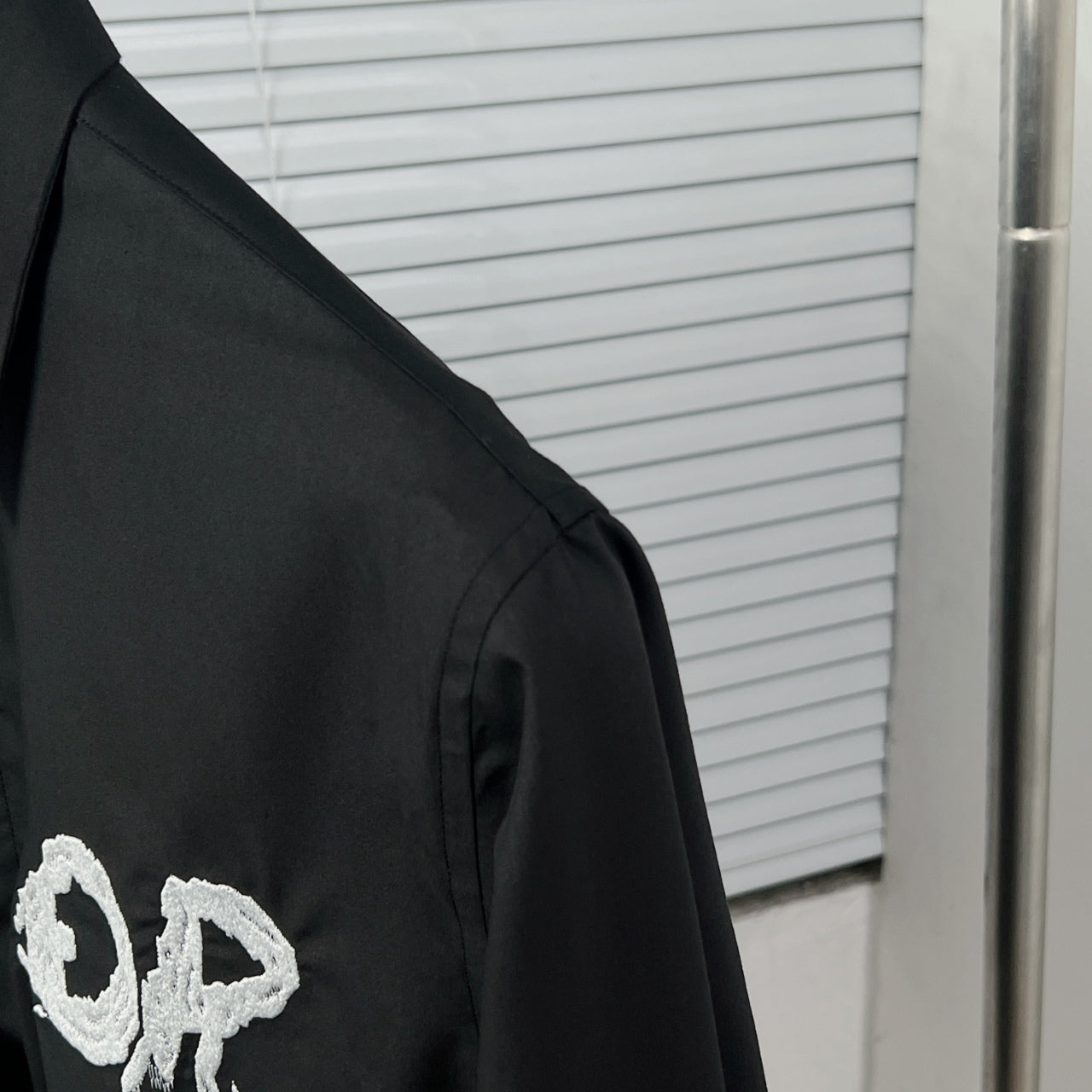 Dior long-sleeve shirt shoulder and sleeve, black with partial embroidered logo