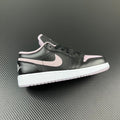Air Jordan 1 Low sneakers, black leather with pink swoosh and white midsole