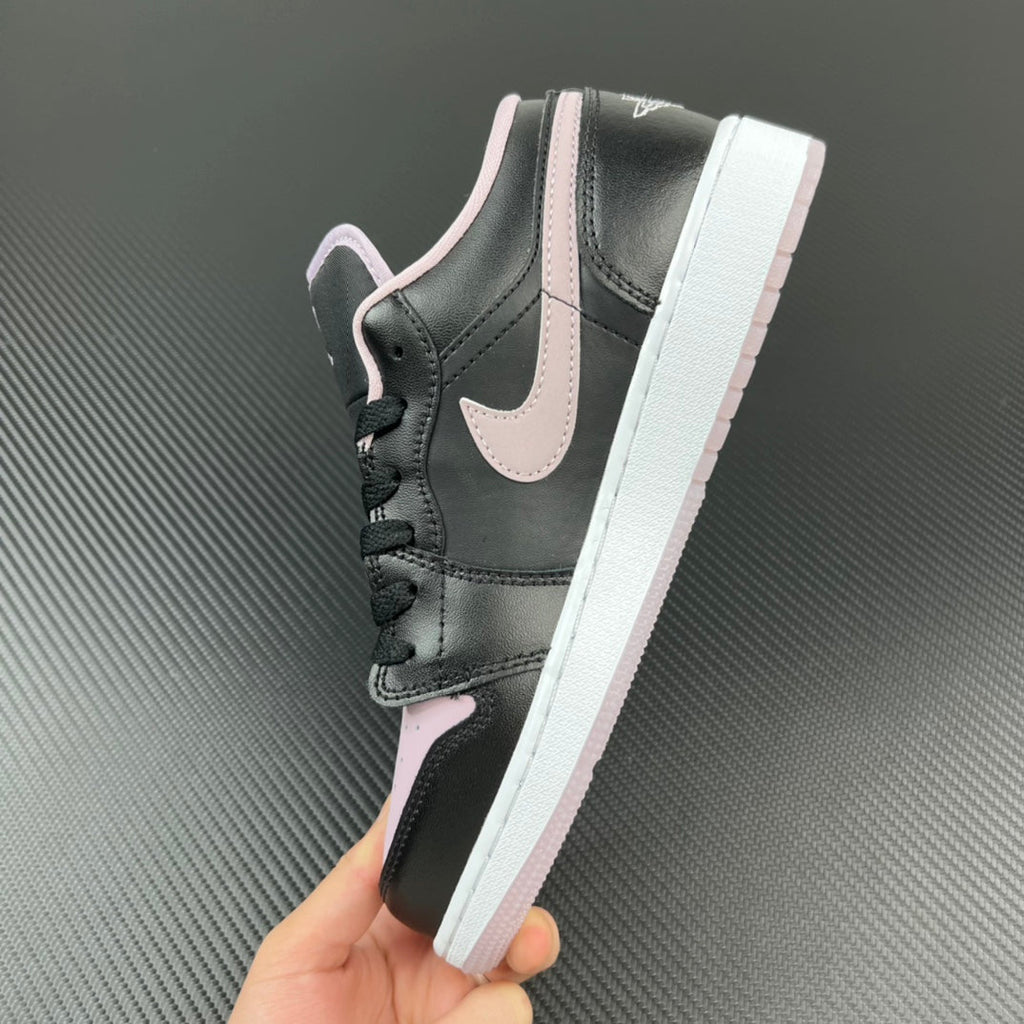 Air Jordan 1 Low sneakers, black leather with white midsole and pink accents