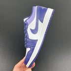 Purple and white Air Jordan 1 Low sneakers with padded collar and low-profile sole