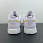 Women’s Air Jordan 1 Low sneakers heel view with Wings logo, light lavender and white