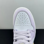 Women’s Air Jordan 1 Low sneaker toe box and laces in light lavender leather