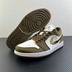 Low-top sneakers in olive and white with side Swoosh and matching treaded outsole