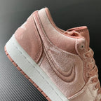 Air Jordan 1 Low pink velvet suede sneakers with swoosh and lace closure