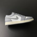 Low-top sneakers, white and light gray panels with lace-up closure
