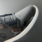 Mid-top sneakers, black upper with perforated toe and white outsole edge