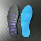 Pair of insoles: dark top with purple logo and blue underside