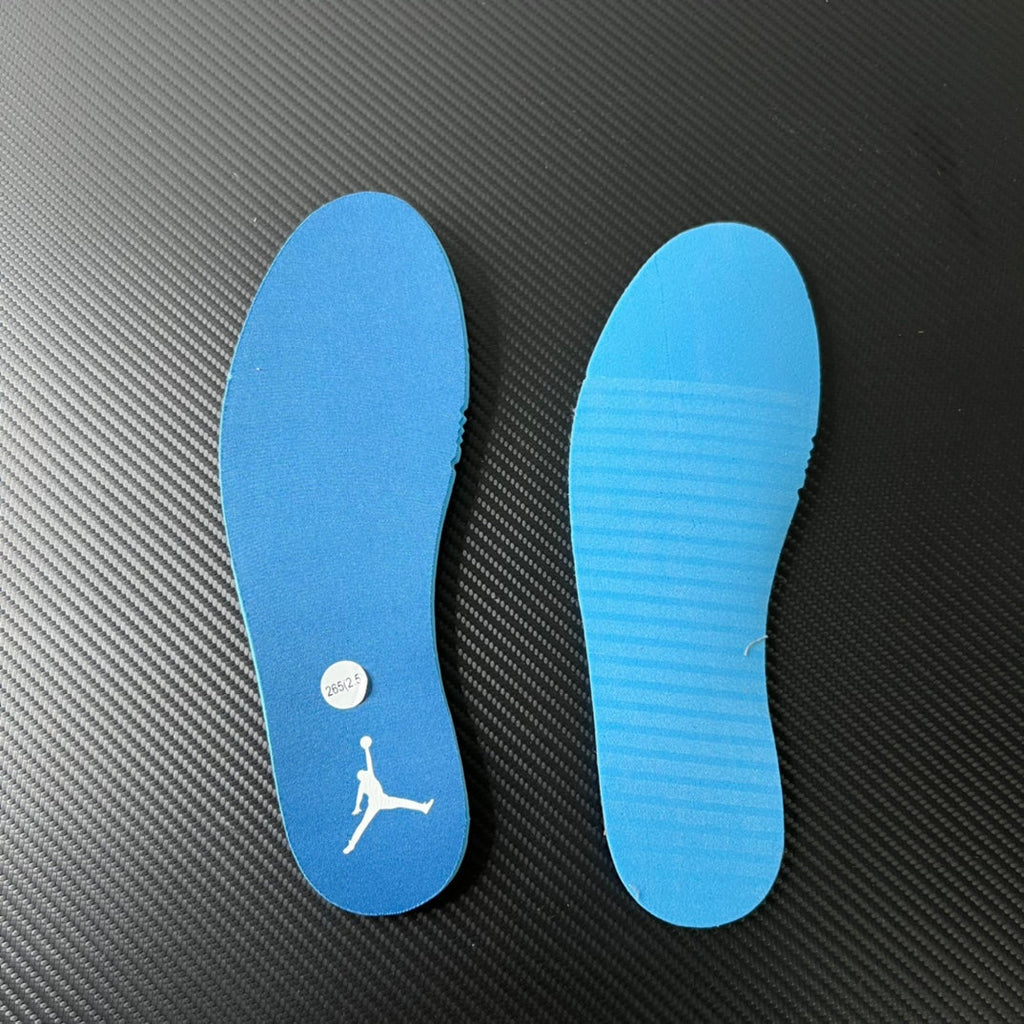 Blue insoles with Air Jordan logo and textured arch support