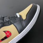 Mid-top sneakers showing black leather upper with yellow side panel and white sole