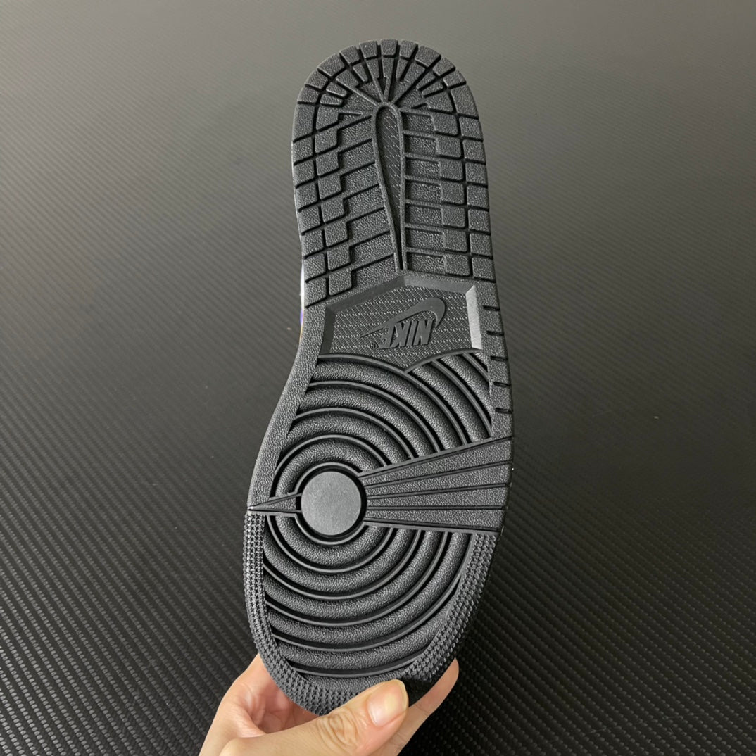 Shoe outsole for mid-top sneakers, black rubber tread with circular traction pattern