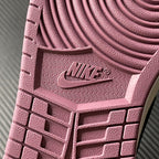 Mid-top sneakers outsole close-up with textured grip and Nike Air logo