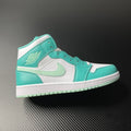 Mid-top sneakers, white and teal leather with lace-up and Swoosh logo