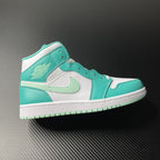 Mid-top sneakers, white and teal leather with lace-up and Swoosh logo