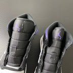 Air Jordan 1 Mid heels in black with purple Air logo on back panel
