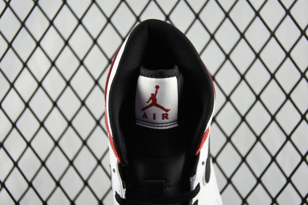 Sneaker heel and tongue view with black lining and red white accents