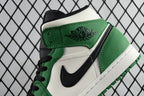 Air Jordan 1 Mid green leather panel with black swoosh and Air logo