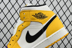 Air Jordan 1 Mid sneakers, yellow collar and white tongue with Air Jordan logo