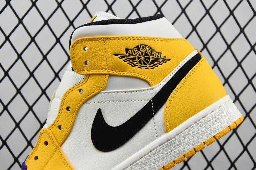 Air Jordan 1 Mid sneakers, yellow collar and white tongue with Air Jordan logo