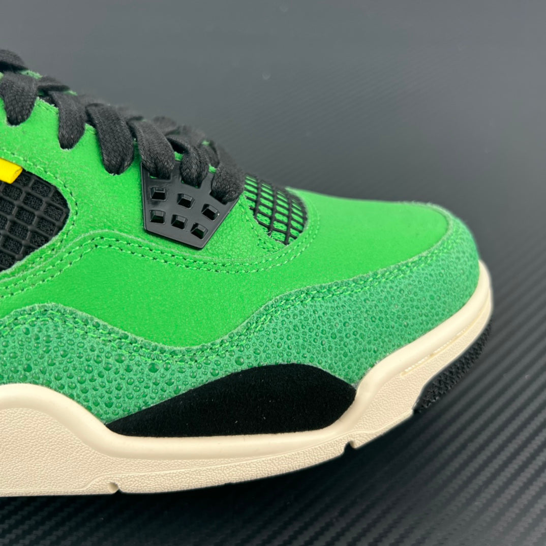 Neon green and black lace-up sneaker with perforated panel and white midsole