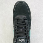 Air Force 1 toe and lace area in black with teal panel on upper.