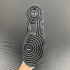 Black sneaker outsole with circular traction tread and deep grooves