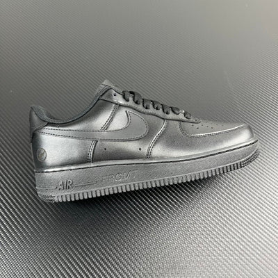 FRGMT Air Force 1 low-top sneaker, metallic silver with swoosh and lace-up eyelets