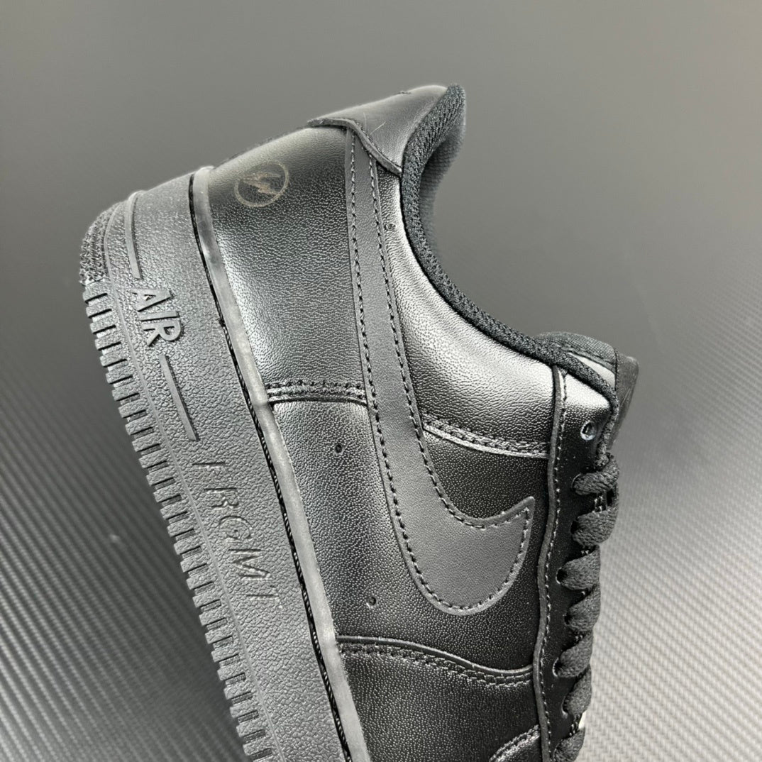 FRGMT Air Force 1 low-top sneaker, metallic silver side view with heel tab and swoosh