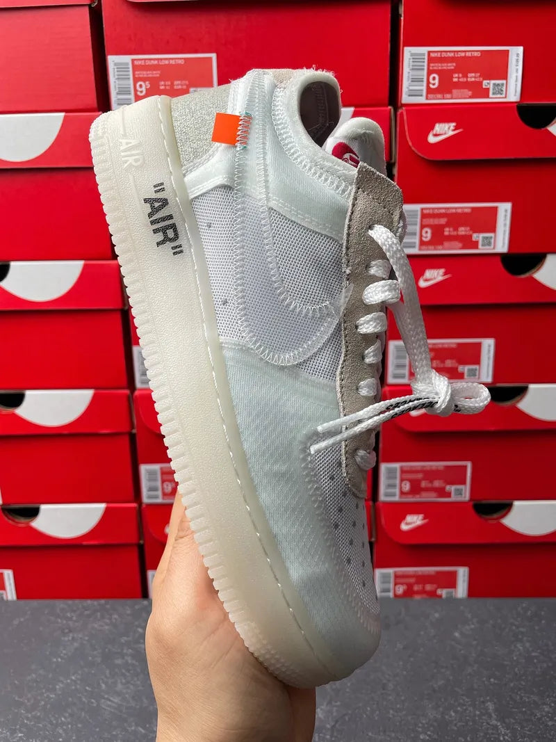 Off-white lace-up sneaker with textured suede collar and visible heel tab