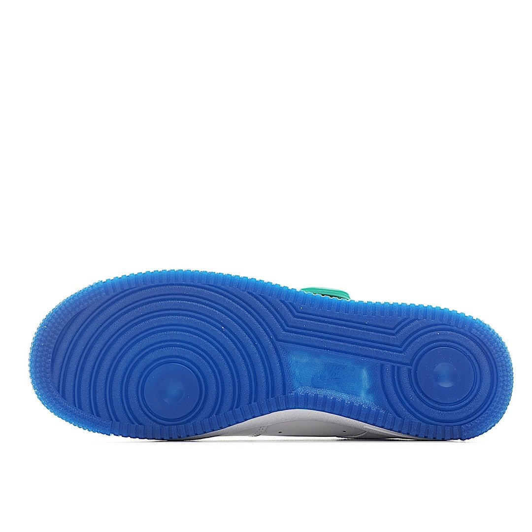 Blue rubber outsole of Nike Air Force 1 sneaker