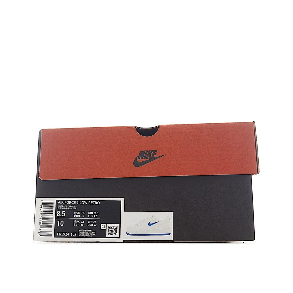 Nike Air Force 1 shoebox with Nike logo, orange and black lid