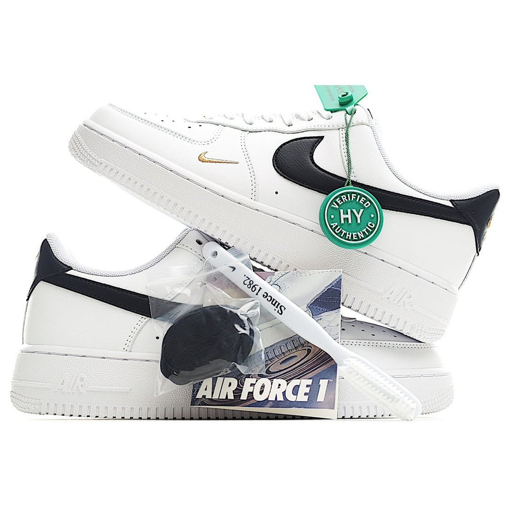 White Air Force 1-style sneaker with black Swoosh and green HY authenticity seal