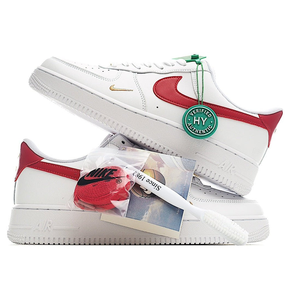 Nike Air Force 1 sneakers, white with red swoosh, green Verified tag