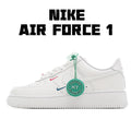 Nike Air Force 1 sneakers, white leather with swooshes and green "HY Verified" tag