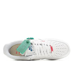 Nike Air Force 1 sneakers, white leather with green tag and blue/red swooshes