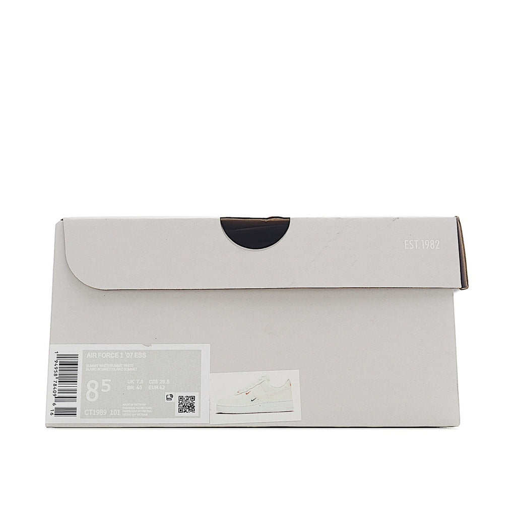 White Nike Air Force 1 shoebox with barcode label and brand markings