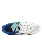 Nike Air Force 1 low-top sneakers, white leather look with blue lining and green tag