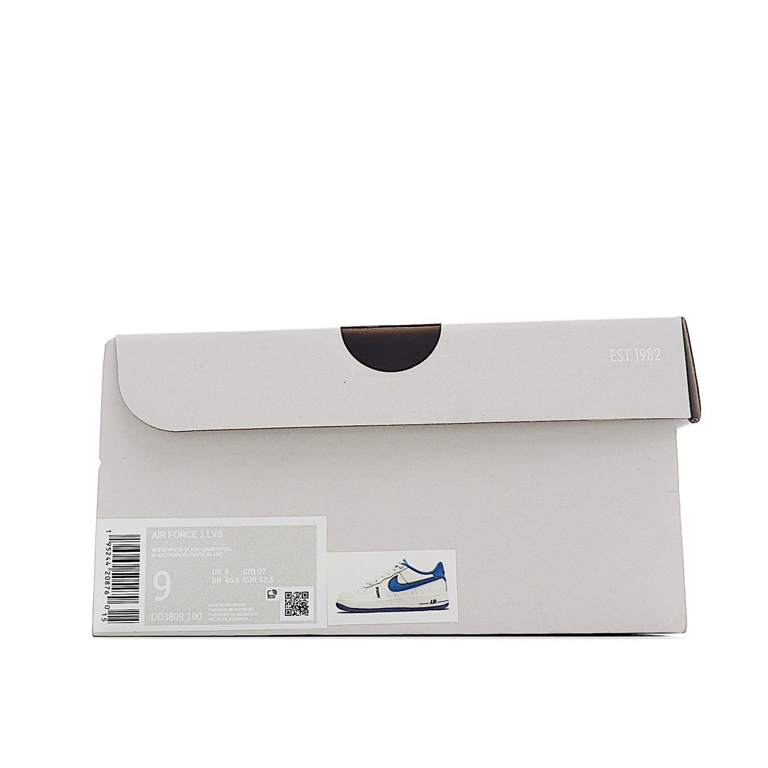 Nike Air Force 1 shoebox with product label and small side sneaker graphic