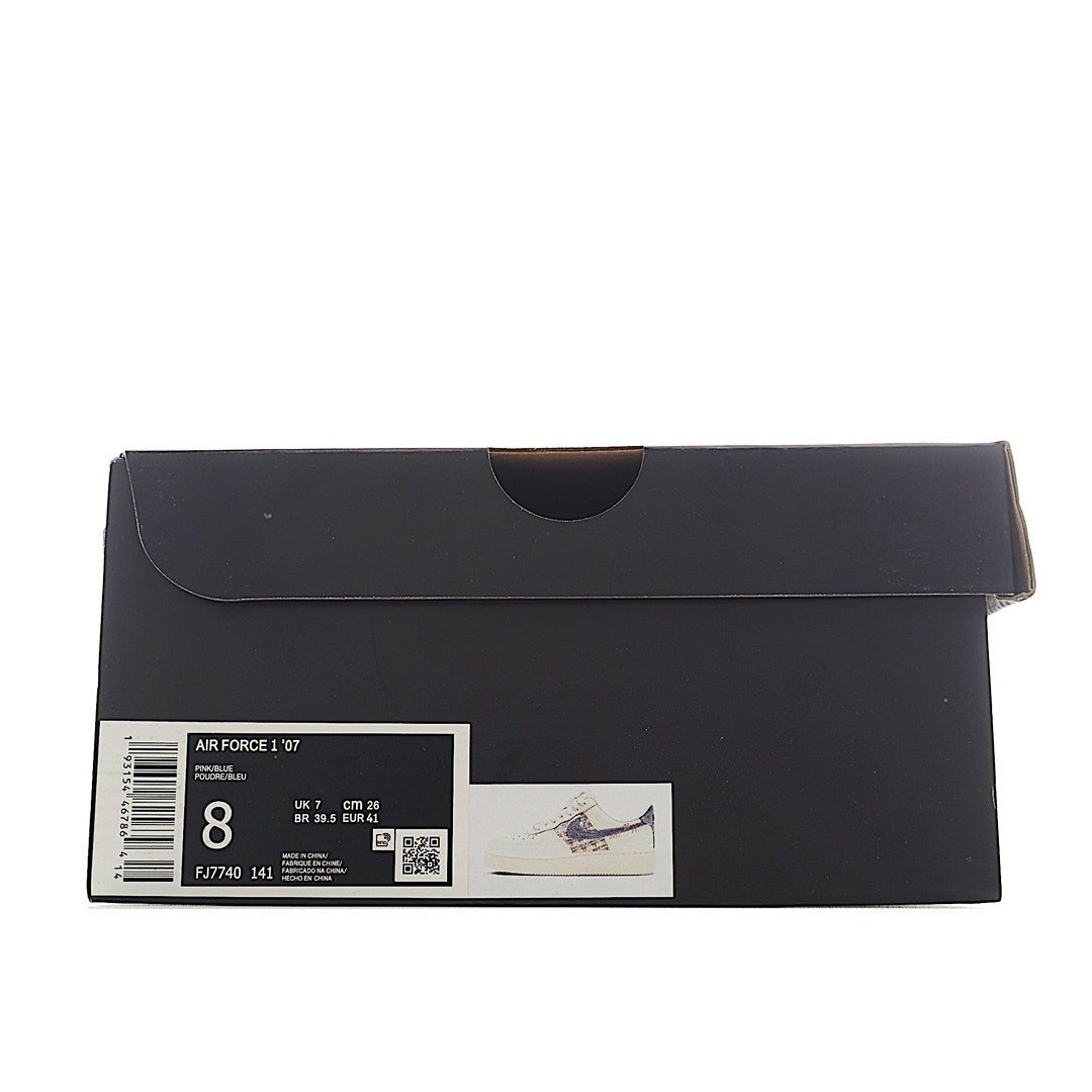 Shoe box, black with barcode label and size 8 Air Force 1