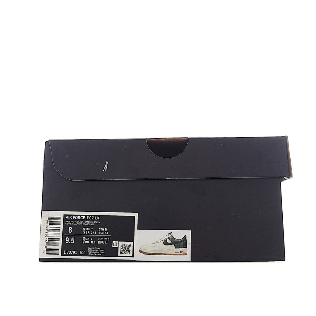 Nike Air Force 1 shoebox, black with size label and barcode sticker