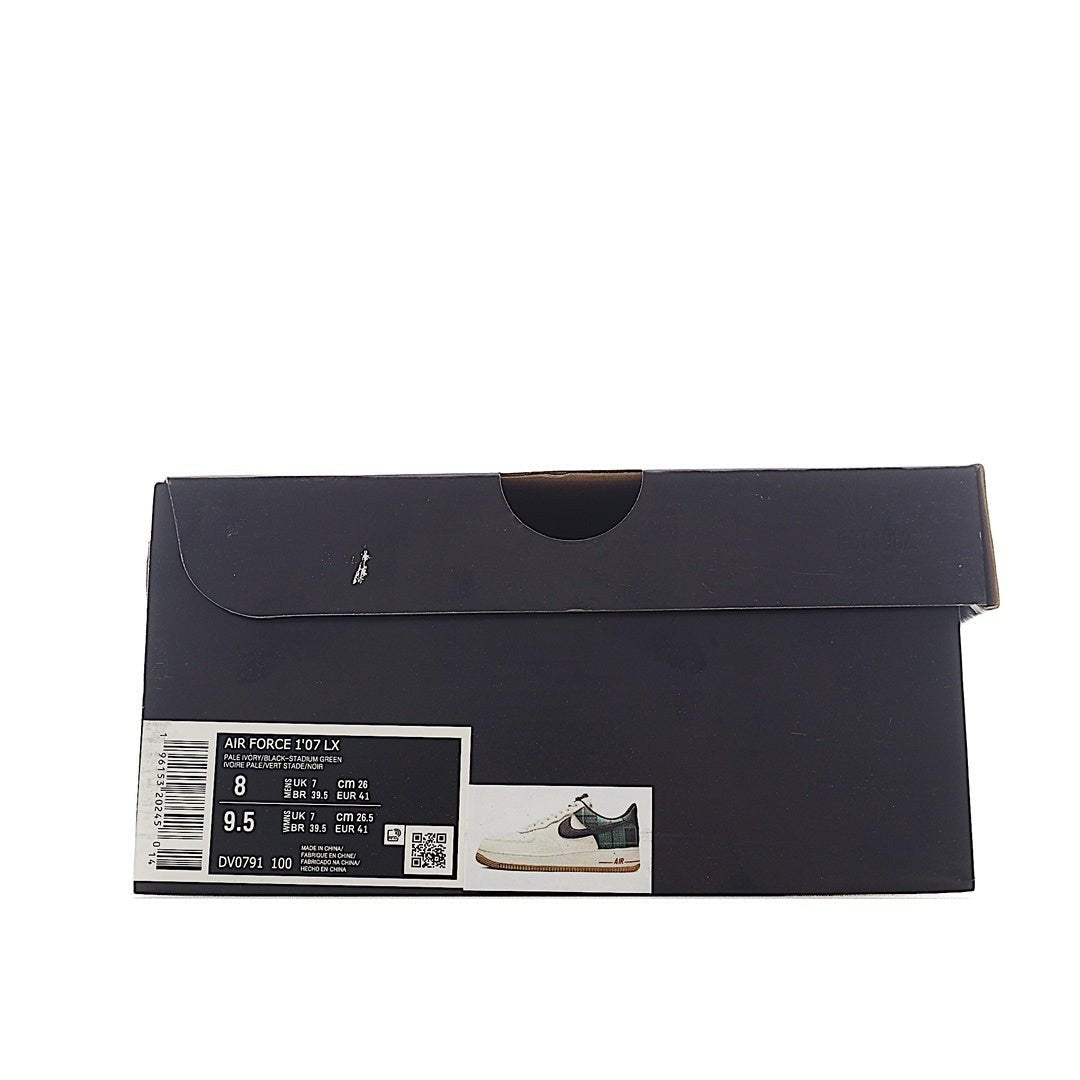 Nike Air Force 1 shoebox, black with size label and barcode sticker